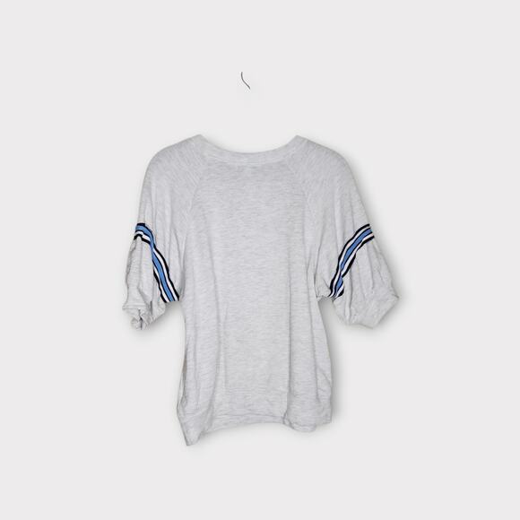 Evereve Womens Liv Puff Sleeve Sweatshirt Gray Blue Stripe Detail Sm Soft Lounge - Picture 9 of 9